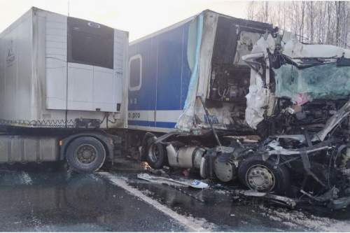 Столкнувшиеся фуры полностью перекрыли трассу М  11 в сторону Петербурга (ВИДЕО)