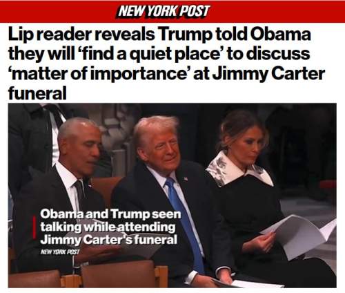 Стало известно, о чем шептались Трамп и Обама на похоронах Картера (ВИДЕО)