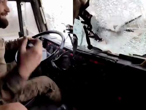 Выжили чудом: украинский FPV-дрон застрял в стекле КамАЗа бойцов ВС РФ (ВИДЕО) Выжили чудом: украинский FPV-дрон застрял в стекле КамАЗа бойцов ВС РФ (ВИДЕО)
