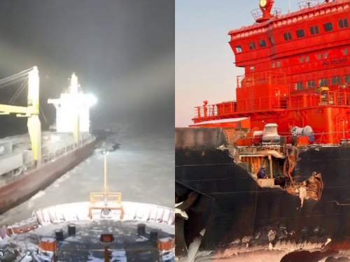 Ледокол «50 лет Победы» протаранил сухогруз в Карском море, попав на видео (ФОТО, ВИДЕО)