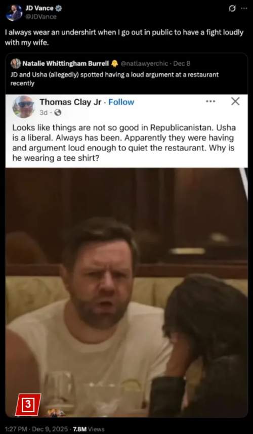 Вэнс высмеял слитые в Сеть фото, где он кричит на жену (ФОТО)