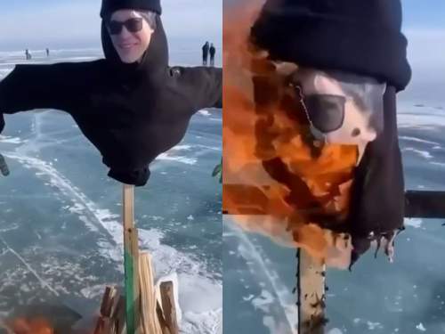 «Очистили от скверны»: на Байкале сожгли чучело с лицом певца SHAMAN (ВИДЕО)